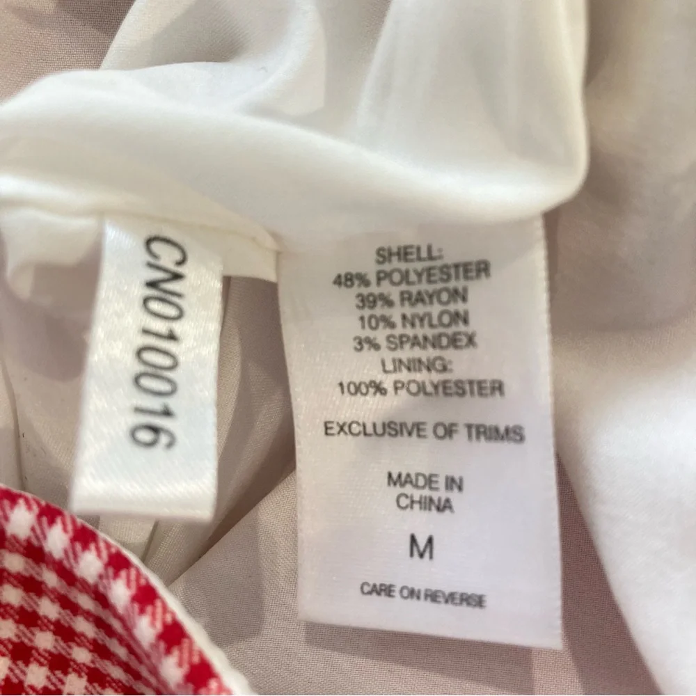 New York and Company red and white gingham midi pencil skirt lace trim - Picture 7 of 11